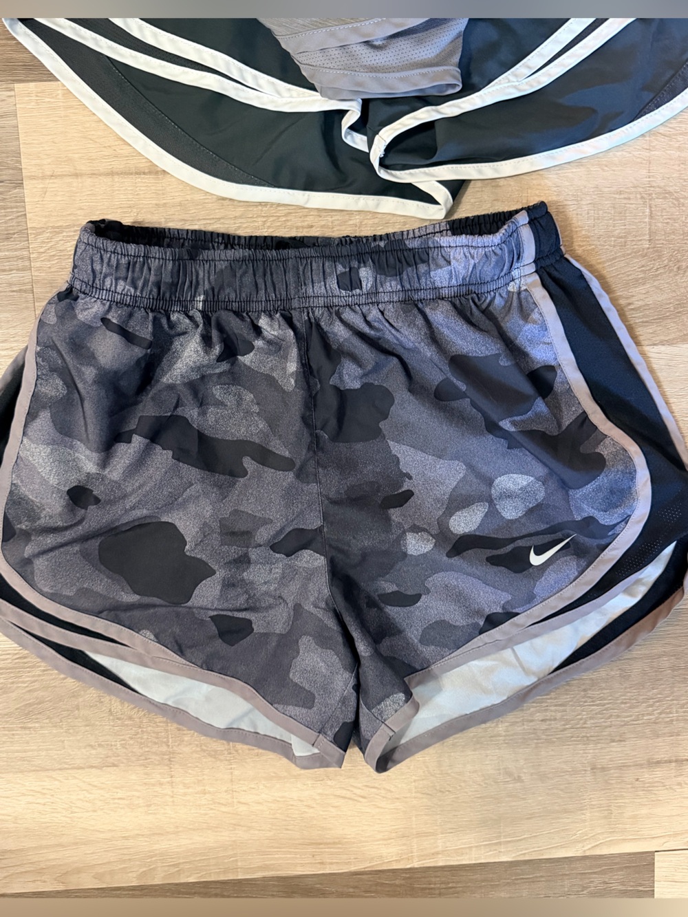 Nike Women’s Black and Grey Camo Athletic Shorts